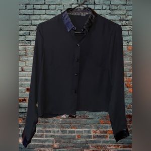 🖤 Sheer Faux Leather Lined Crop Blouse 🖤